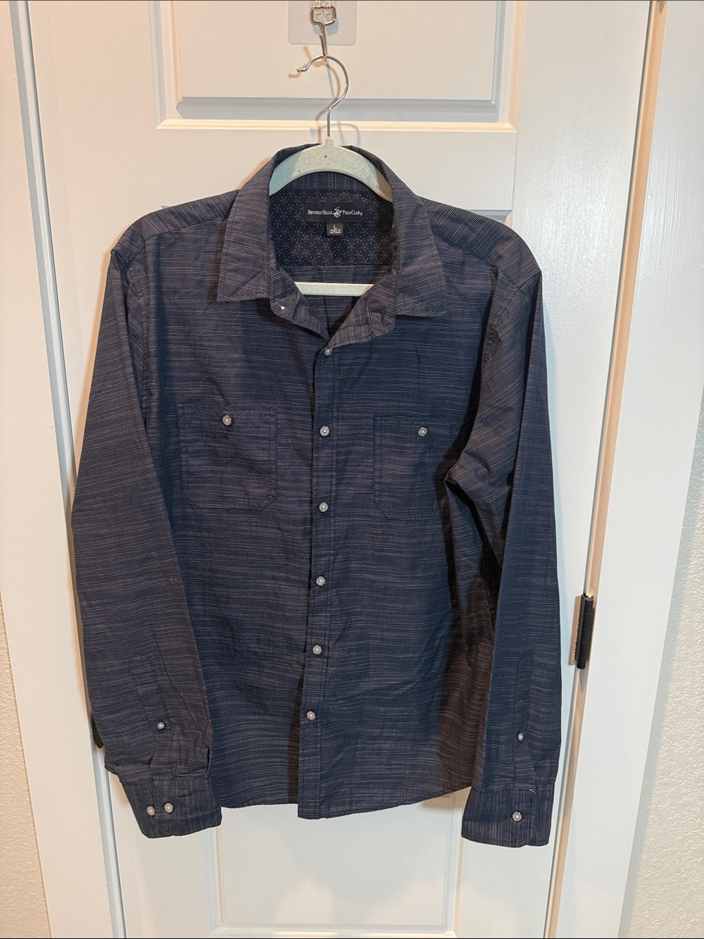 Beverly Hills Polo Club Men’s Long Sleeve Button-Down Shirt - Navy
